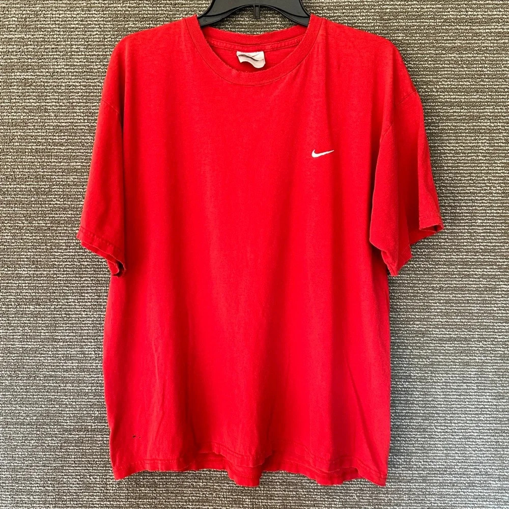 Vintage Nike White Label Classic T-Shirt Red W/ White Check Sz Lg Distressed
